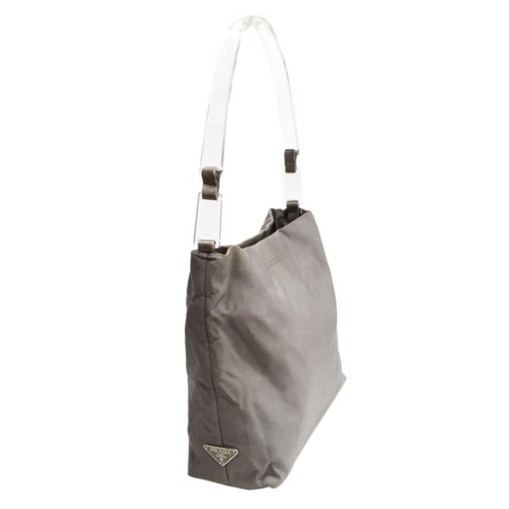 Prada lucite clear handle gray nylon hobo bag